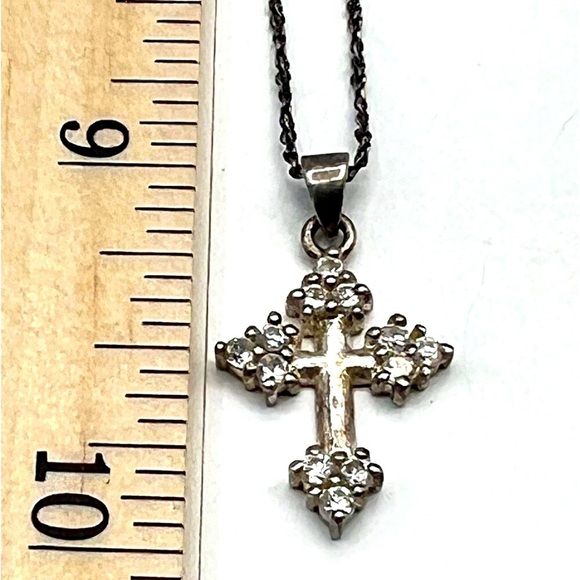 Vintage Danecraft 925 Sterling Silver Cross Necklace With Cubic Zirconia     A73 - Picture 9 of 12